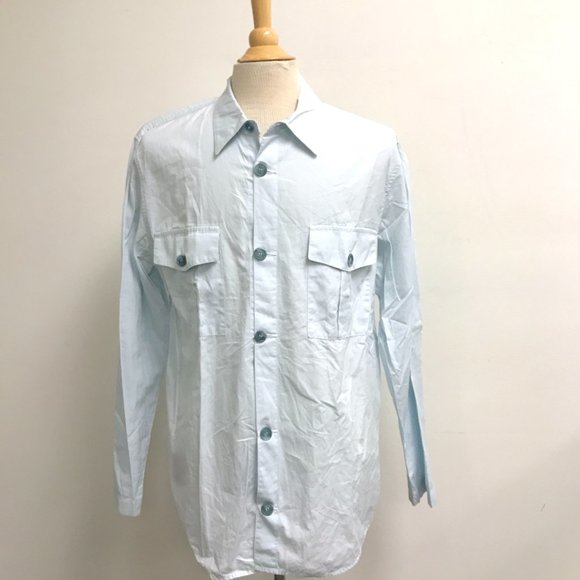 James Perse blue cotton aqua button up shirt jacket pockets 2 M